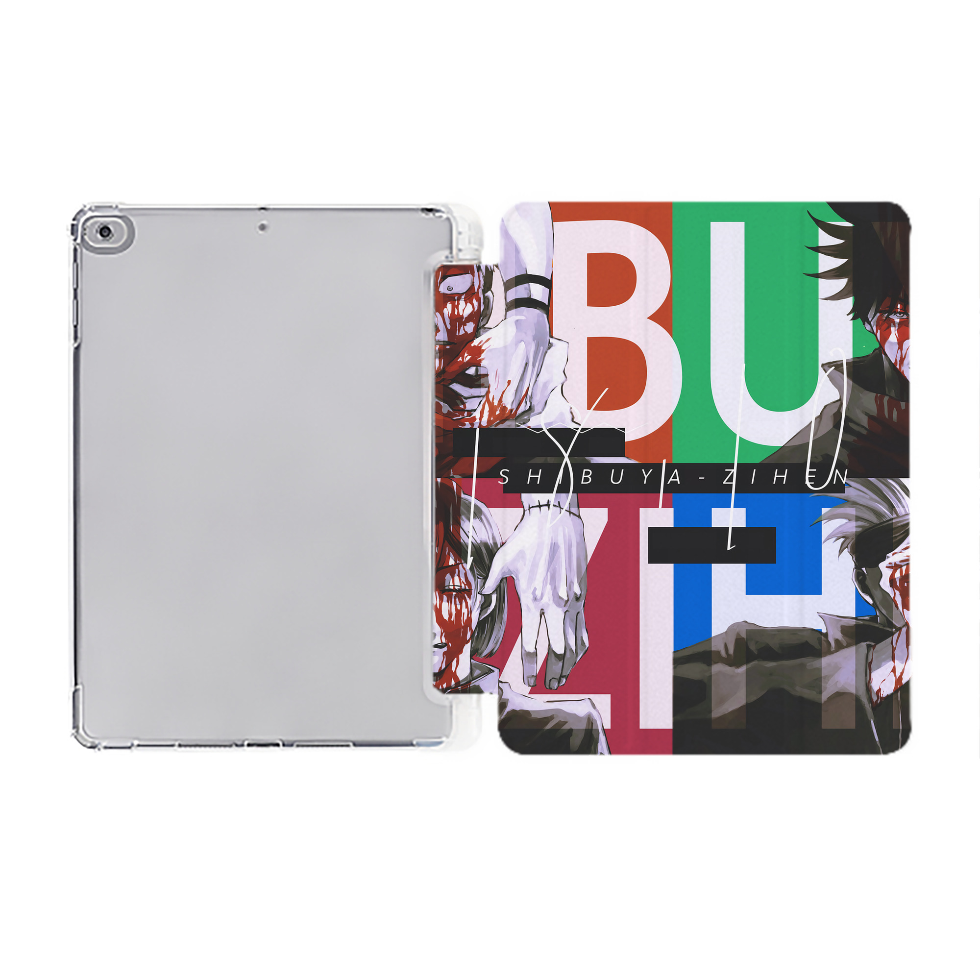 （画像用） 呪術廻戦 Jujutsu Kaisen IPad ケース ペン収納付き 三つ折りスタンド PUレザー×シリコン 対応機種9.5/10.5/10.9インチ